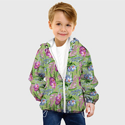 Куртка с капюшоном детская Акварельные фрезии - фон киви, цвет: 3D-белый — фото 2