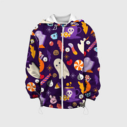 Куртка с капюшоном детская HALLOWEEN BTS BT21 PATTERN БТ21 БТС ХЕЛЛОУИН, цвет: 3D-белый