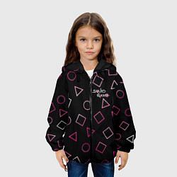 Куртка с капюшоном детская Игра в кальмара: Узор фигур, цвет: 3D-черный — фото 2