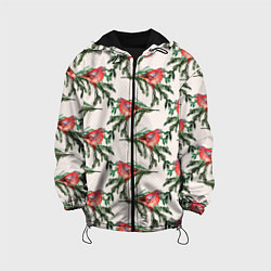 Куртка с капюшоном детская Снегири паттерн, цвет: 3D-черный