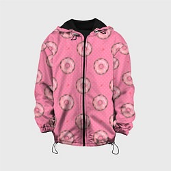 Куртка с капюшоном детская Розовые пончики паттерн, цвет: 3D-черный