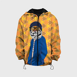 Куртка с капюшоном детская Стильный Тигр в очках фурри, цвет: 3D-черный