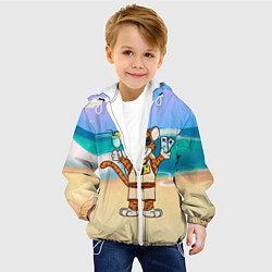 Куртка с капюшоном детская Тигр в отпуске на новый год на море, цвет: 3D-белый — фото 2