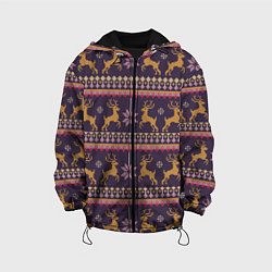Куртка с капюшоном детская Новогодний свитер c оленями 2, цвет: 3D-черный