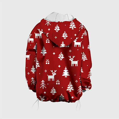 Детская куртка Новогодние олени и елки на красном фоне / 3D-Белый – фото 2