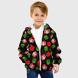 Куртка с капюшоном детская Новогодние паттерн подарков, цвет: 3D-белый — фото 2