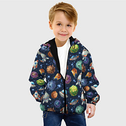 Куртка с капюшоном детская Турне по космосу, цвет: 3D-черный — фото 2