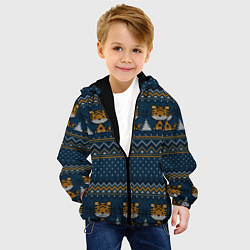 Куртка с капюшоном детская Вязаный стиль текстура Тигры, цвет: 3D-черный — фото 2