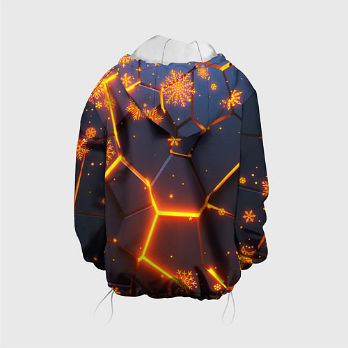 Детская куртка НОВОГОДНИЕ ОГНЕННЫЕ 3D ПЛИТЫ FIRE NEON HEXAGON / 3D-Белый – фото 2