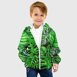 Куртка с капюшоном детская Тропические листья на темном фоне, цвет: 3D-белый — фото 2