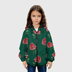 Куртка с капюшоном детская Ярко красные розы на темно-зеленом фоне, цвет: 3D-черный — фото 2