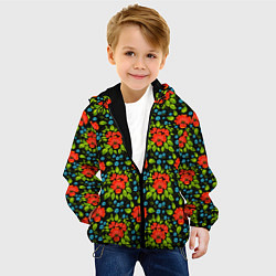 Куртка с капюшоном детская Цветы хохлома, цвет: 3D-черный — фото 2