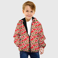 Куртка с капюшоном детская Вишня Черешня паттерн, цвет: 3D-черный — фото 2