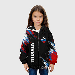 Куртка с капюшоном детская Russia Штрихи в цвет Флага, цвет: 3D-черный — фото 2