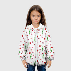 Куртка с капюшоном детская Тюльпаны, бабочки, сердечки, цвет: 3D-белый — фото 2