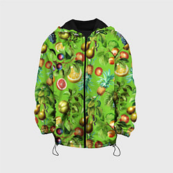 Куртка с капюшоном детская Сочные фрукты паттерн, цвет: 3D-черный