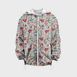 Куртка с капюшоном детская Лисы и лесные ягоды, цвет: 3D-белый