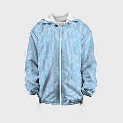 Куртка с капюшоном детская Вязаный светлый узор, абстракция Нежный голубой цв, цвет: 3D-белый