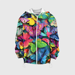 Куртка с капюшоном детская Стая бабочек Pattern, цвет: 3D-белый