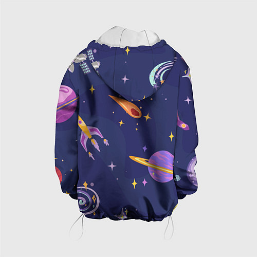Детская куртка Космический дизайн с планетами, звёздами и ракетам / 3D-Белый – фото 2