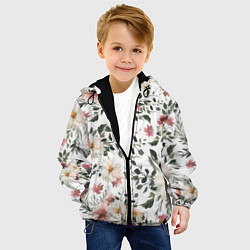 Куртка с капюшоном детская Цветы Акварельно-Белые, цвет: 3D-черный — фото 2