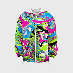 Куртка с капюшоном детская Абстрактные мраморные разводы в ярких цветах Поп а, цвет: 3D-белый