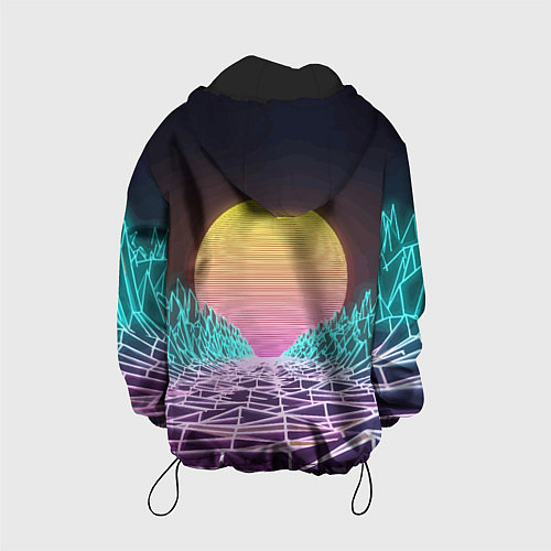 Детская куртка Vaporwave Закат солнца в горах Neon / 3D-Черный – фото 2