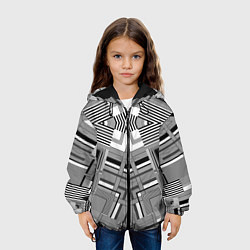 Куртка с капюшоном детская Черно белый современный геометрический узор Симмет, цвет: 3D-черный — фото 2