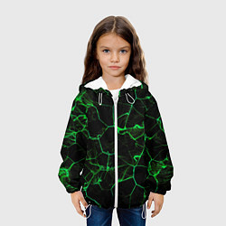 Куртка с капюшоном детская Абстракция - Черно-зеленый фон - дым, цвет: 3D-белый — фото 2