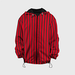 Куртка с капюшоном детская Красно-черный узор в полоску, цвет: 3D-черный