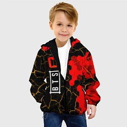 Куртка с капюшоном детская Лого BTS на темном фоне с сотами, цвет: 3D-черный — фото 2
