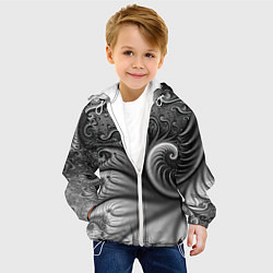 Куртка с капюшоном детская Футуристический фрактальный абстрактный паттерн Fu, цвет: 3D-белый — фото 2