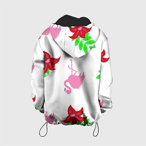 Детская куртка Розовый фламинго с цветами / 3D-Черный – фото 2