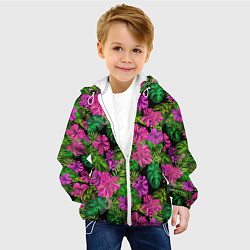 Куртка с капюшоном детская Тропические листья и цветы на черном фоне, цвет: 3D-белый — фото 2