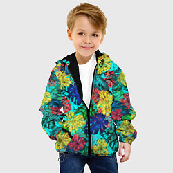 Куртка с капюшоном детская Тропические растения на бирюзовом фоне, цвет: 3D-черный — фото 2