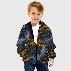 Куртка с капюшоном детская Оранжево-Синяя Вулканическая Лава, цвет: 3D-черный — фото 2