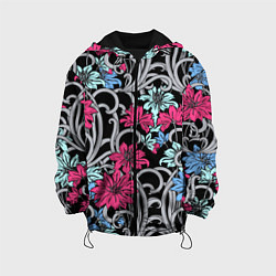 Куртка с капюшоном детская Цветочный летний паттерн Fashion trend, цвет: 3D-черный