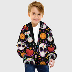 Куртка с капюшоном детская Веселые черепа в цветах, цвет: 3D-черный — фото 2