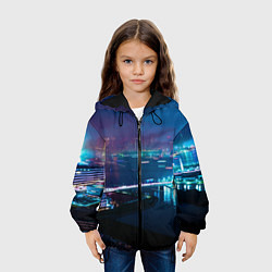 Куртка с капюшоном детская Неоновый город и мост - Синий, цвет: 3D-черный — фото 2