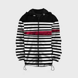 Куртка с капюшоном детская Полосатый современный черно-белый с красной вставк, цвет: 3D-черный