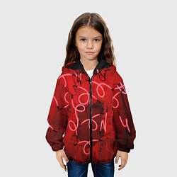 Куртка с капюшоном детская Неоновые закрученные фонари - Красный, цвет: 3D-черный — фото 2