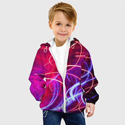 Куртка с капюшоном детская Неоновые линии и фонари - Красный, цвет: 3D-белый — фото 2