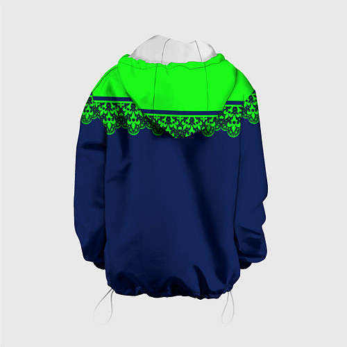 Детская куртка Green Lace Зеленое кружево на темном синем фоне / 3D-Белый – фото 2