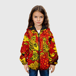 Куртка с капюшоном детская Хохломская Роспись Две Птици На Красном Фоне, цвет: 3D-черный — фото 2