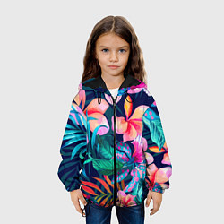 Куртка с капюшоном детская Яркие тропические цветы Лето, цвет: 3D-черный — фото 2