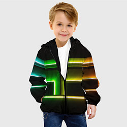 Куртка с капюшоном детская Неоновые фигуры и линии - Зелёный и жёлтый, цвет: 3D-черный — фото 2