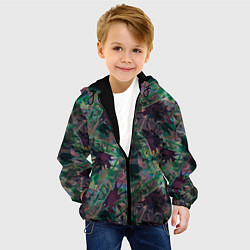 Куртка с капюшоном детская Абстрактный гранжевый принт с кляксами и штрихами, цвет: 3D-черный — фото 2