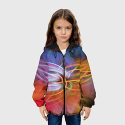 Куртка с капюшоном детская Неоновое множество линий в абстракции - Оранжевый, цвет: 3D-черный — фото 2