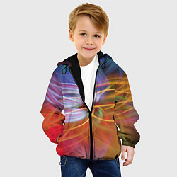 Куртка с капюшоном детская Неоновое множество линий в абстракции - Оранжевый, цвет: 3D-черный — фото 2