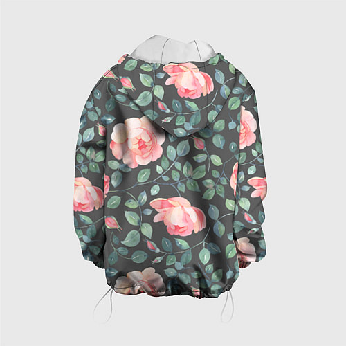 Детская куртка Розовые розы на сером фоне Цветы / 3D-Белый – фото 2
